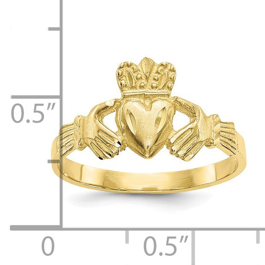 10kt Yellow Gold Satin & Diamond-cut Claddagh Ring