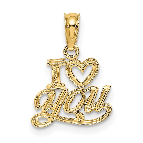 10kt Yellow Gold Polished and Textured I HEART YOU Charm