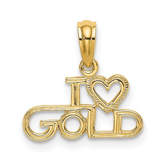 10KT Yellow Gold Polished / Textured I LOVE GOLD Charm