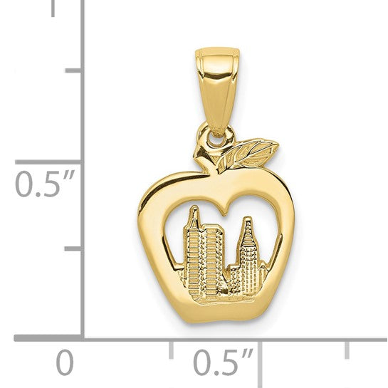 10KT Yellow Gold New York Skyline in Apple Pendant