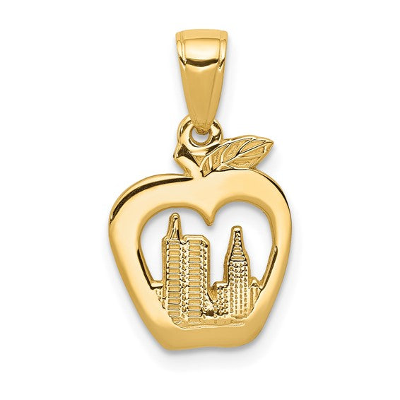 10KT Yellow Gold New York Skyline in Apple Pendant