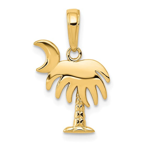 10KT Yellow Gold Charleston Palm Tree with Moon Pendant