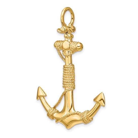 10kt Yellow Gold 3-D Solid Anchor with Rope Pendant