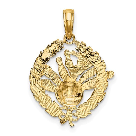 10KT Yellow Gold Bowling Story in Leaf Circle Charm