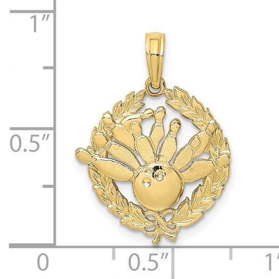 10KT Yellow Gold Bowling Story in Leaf Circle Charm