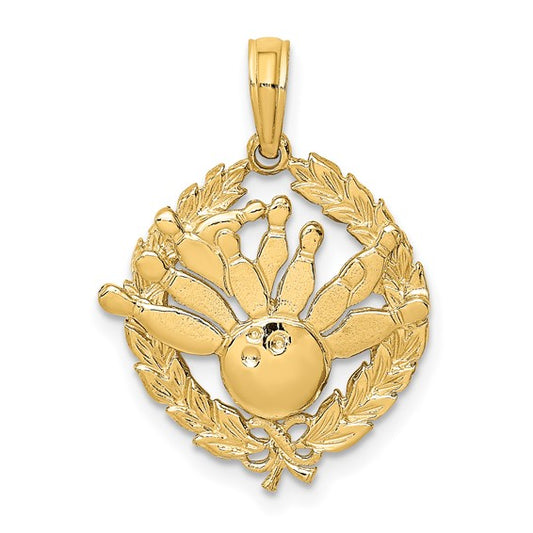 10KT Yellow Gold Bowling Story in Leaf Circle Charm
