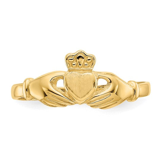 10kt Yellow Gold Polished & Satin Claddagh Ring
