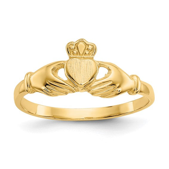 10kt Yellow Gold Polished & Satin Claddagh Ring