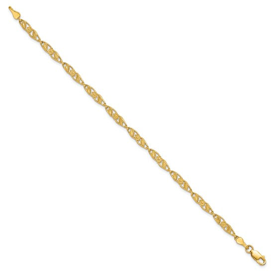 10kt Yellow Gold Solid Polished Open Back Flower & Leaf Bracelet