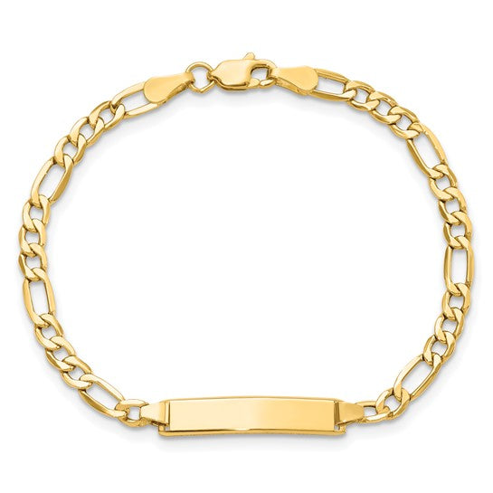 10kt Yellow Gold Semi-solid Figaro Link ID Bracelet