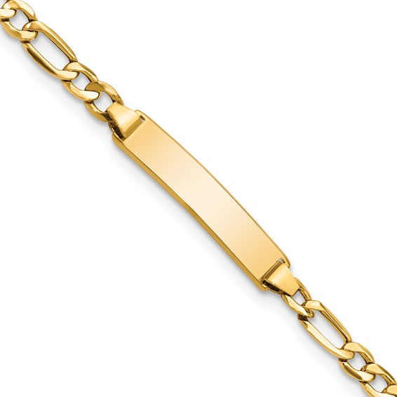 10kt Yellow Gold Semi-solid Figaro Link ID Bracelet