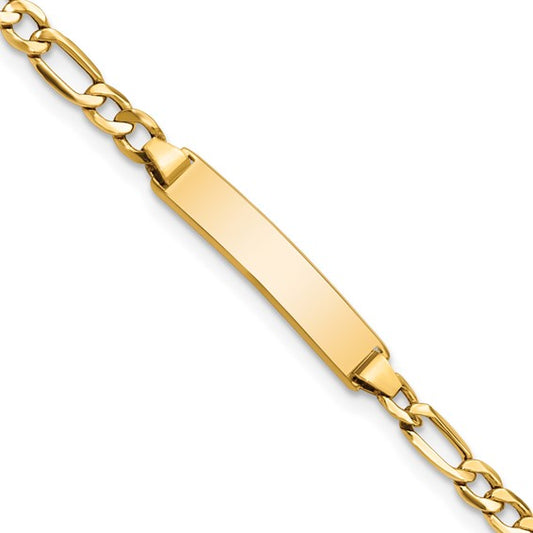 10kt Yellow Gold Semi-solid Figaro Link ID Bracelet