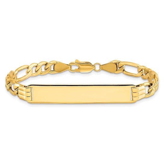 10kt Yellow Gold Semi-solid Figaro Link ID Bracelet