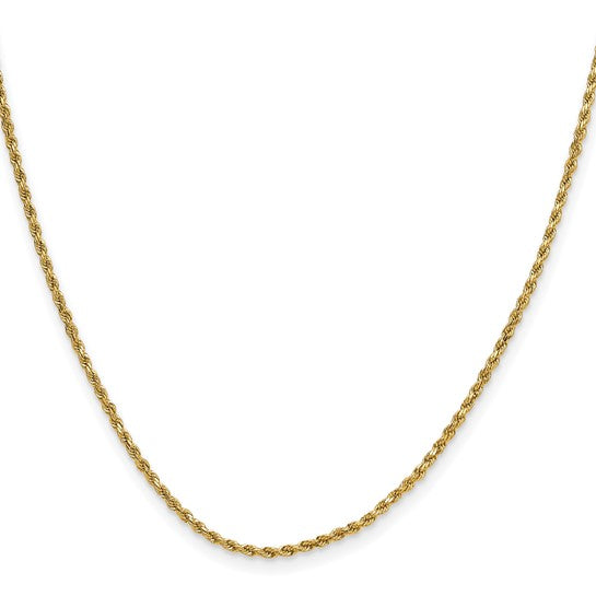 10kt Yellow Gold 2mm Semi-solid D/C Rope Chain