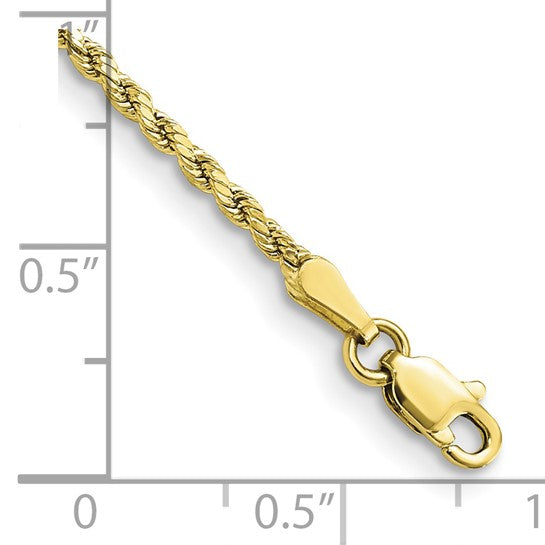 10kt Yellow Gold 2mm Semi-solid D/C Rope Chain