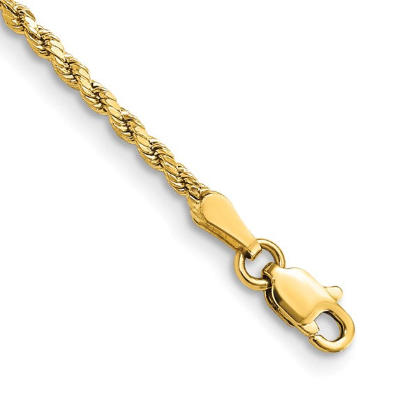 10kt Yellow Gold 2mm Semi-solid D/C Rope Chain