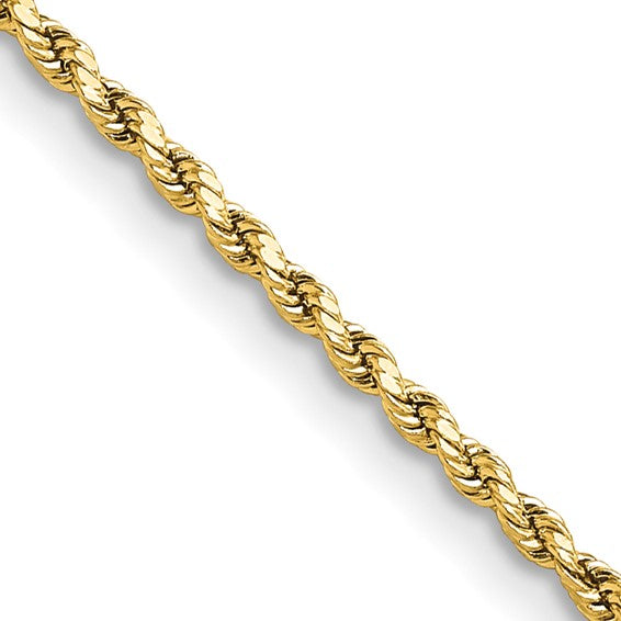 10kt Yellow Gold 2mm Semi-solid D/C Rope Chain