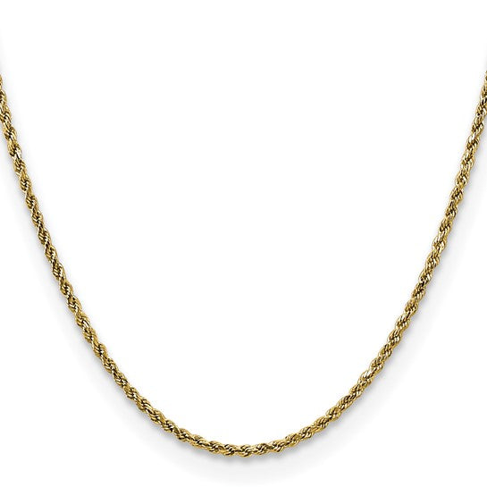 10kt Yellow Gold 2.25mm Semi-solid D/C Rope Chain