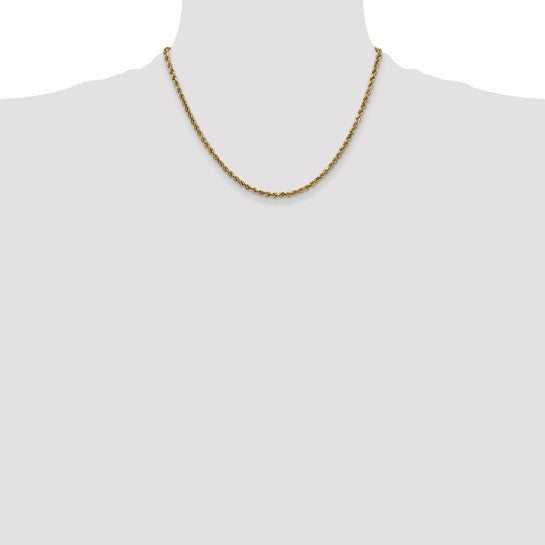 10kt Yellow Gold 2.25mm Semi-solid D/C Rope Chain