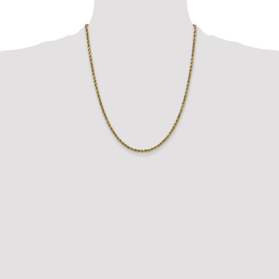 10kt Yellow Gold 2.25mm Semi-solid D/C Rope Chain