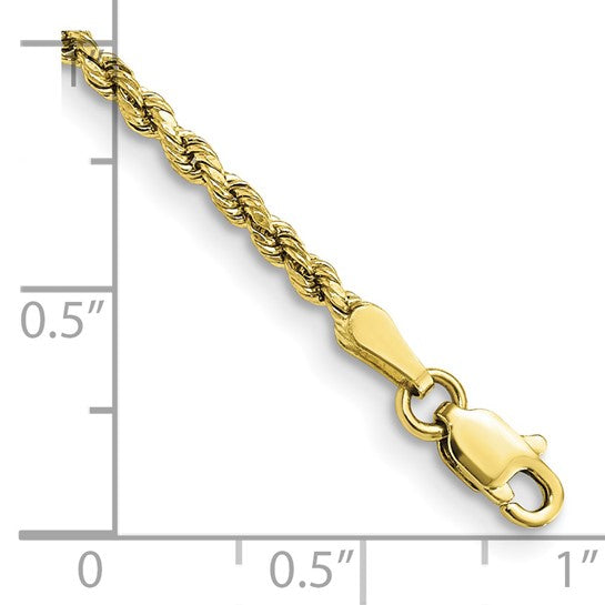 10kt Yellow Gold 2.25mm Semi-solid D/C Rope Chain