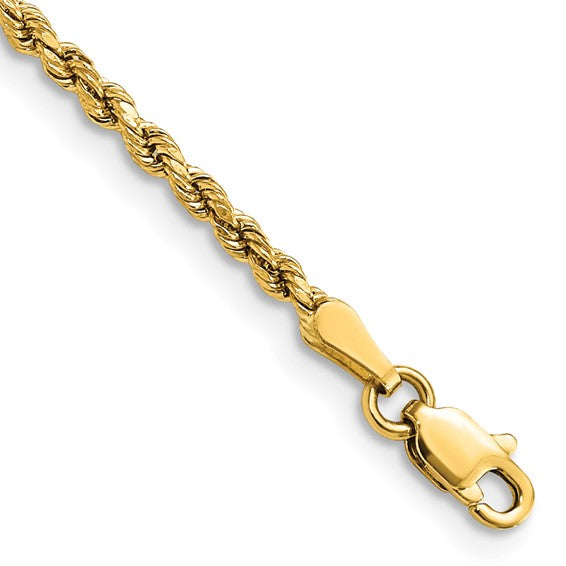 10kt Yellow Gold 2.25mm Semi-solid D/C Rope Chain