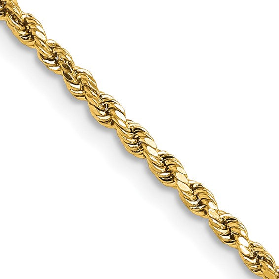 10kt Yellow Gold 2.25mm Semi-solid D/C Rope Chain