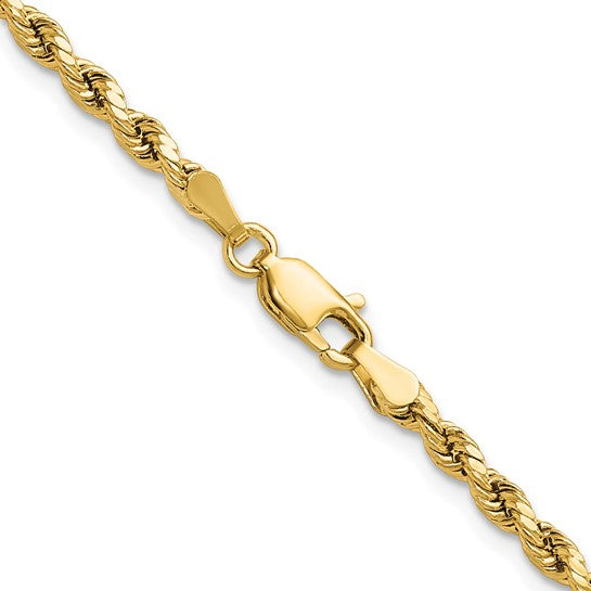 10kt Yellow Gold 3mm Semi-solid D/C Rope Chain