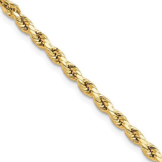 10kt Yellow Gold 3mm Semi-solid D/C Rope Chain