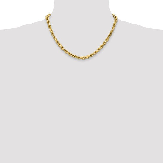 10kt Yellow Gold 4mm Semi-solid D/C Rope Chain
