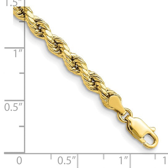 10kt Yellow Gold 4mm Semi-solid D/C Rope Chain