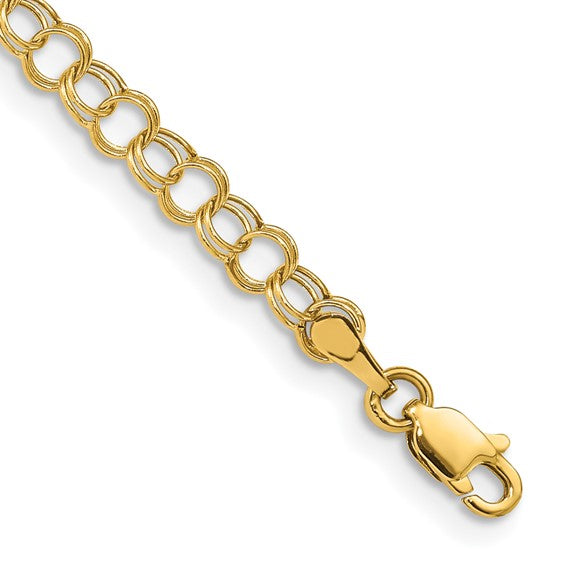 10kt Yellow Gold Hollow Double Link Charm Bracelet