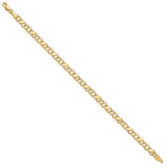 10kt Yellow Gold Double Link with Hearts Charm Bracelet