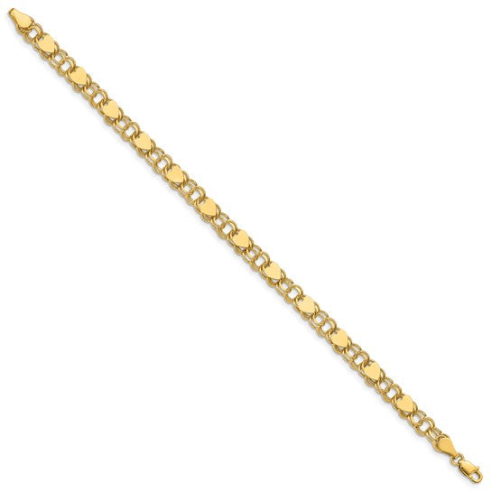 10kt Yellow Gold Double Link with Hearts Charm Bracelet