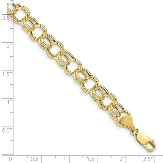 10kt Yellow Gold Hollow Double Link Charm Bracelet