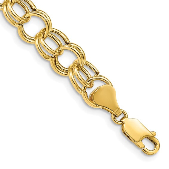 10kt Yellow Gold Hollow Double Link Charm Bracelet