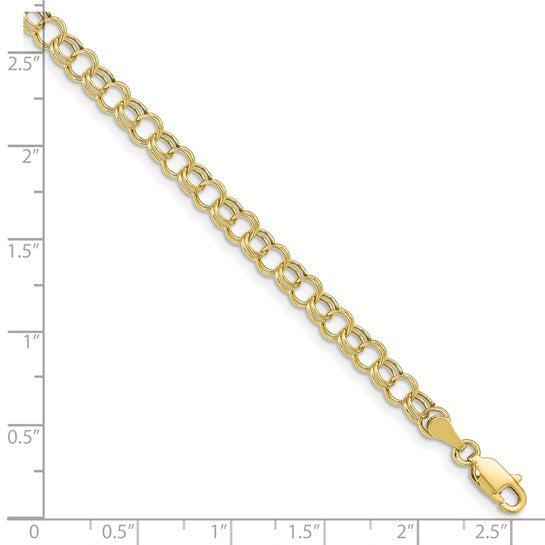 10kt Yellow Gold 7 inch 5.5mm Hollow Diamond-cut Double Link Charm Bracelet