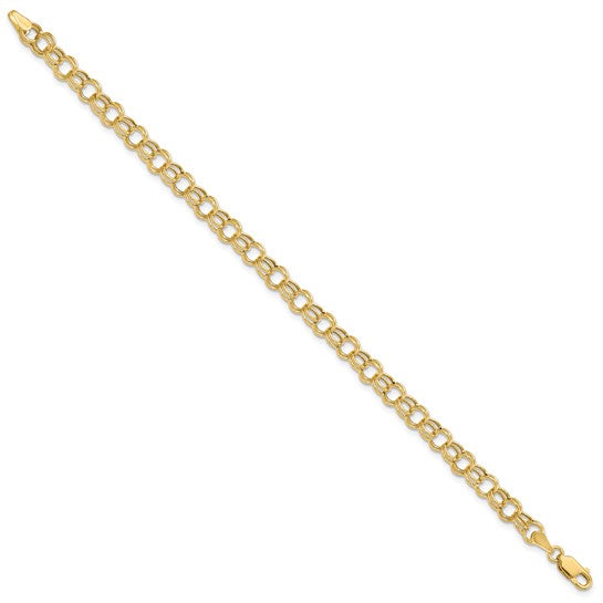 10kt Yellow Gold Hollow Double Link Charm Bracelet