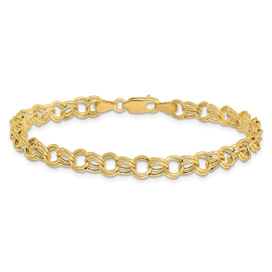 10kt Yellow Gold Hollow Double Link Charm Bracelet