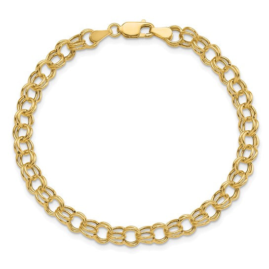 10kt Yellow Gold Hollow Double Link Charm Bracelet