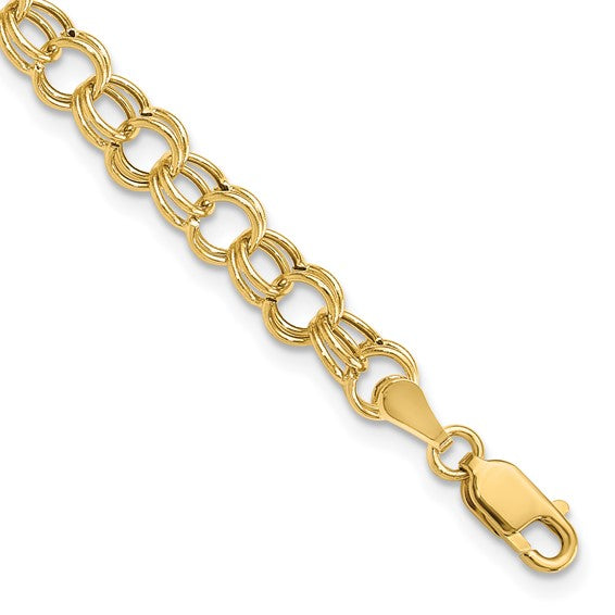 10kt Yellow Gold Hollow Double Link Charm Bracelet