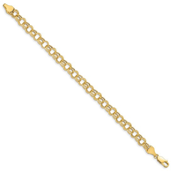 10kt Yellow Gold Hollow Double Link Charm Bracelet