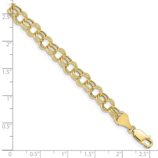 10kt Yellow Gold Hollow Double Link Charm Bracelet