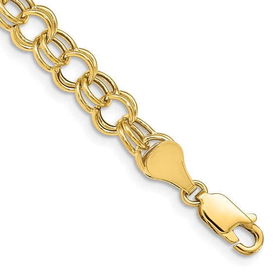 10kt Yellow Gold Hollow Double Link Charm Bracelet