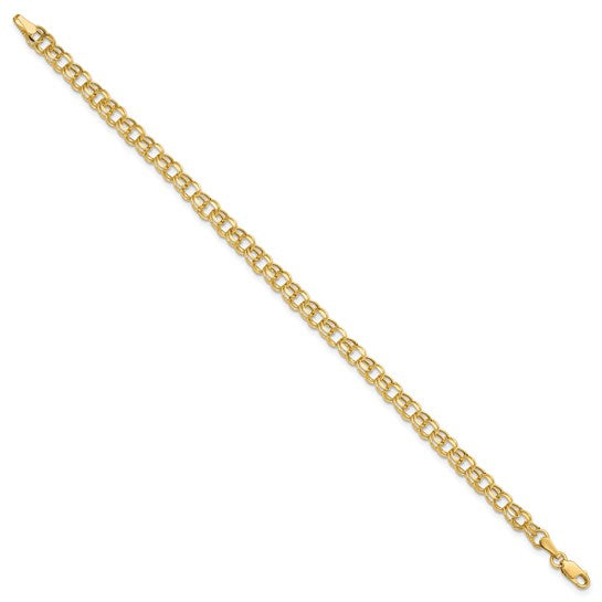 10kt Yellow Gold 7in 4.5mm Hollow Diamond-cut Double Link Charm Bracelet