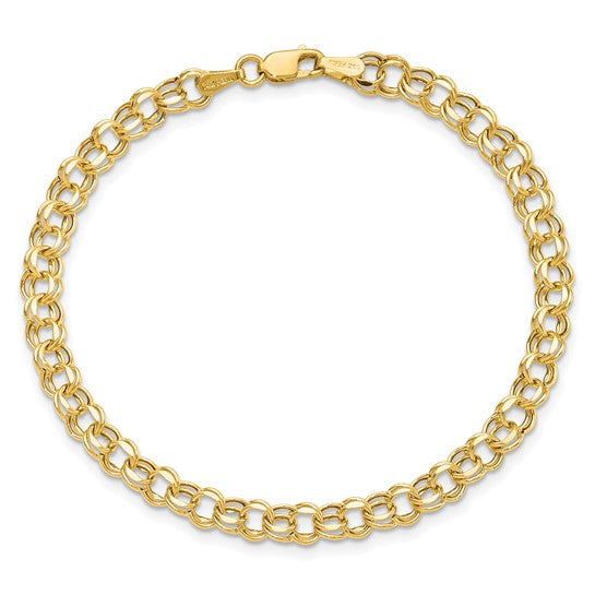 10kt Yellow Gold 7in 4.5mm Hollow Diamond-cut Double Link Charm Bracelet