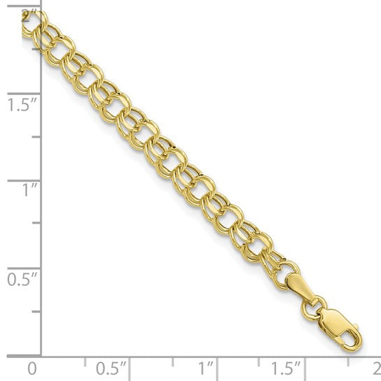 10kt Yellow Gold 7in 4.5mm Hollow Diamond-cut Double Link Charm Bracelet