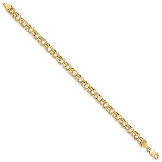 10kt Yellow Gold 8 inch 5.5mm Hollow Diamond-cut Double Link Charm Bracelet