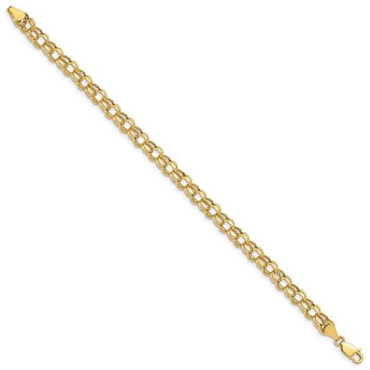 10kt Yellow Gold 8 inch 5.5mm Hollow Diamond-cut Double Link Charm Bracelet