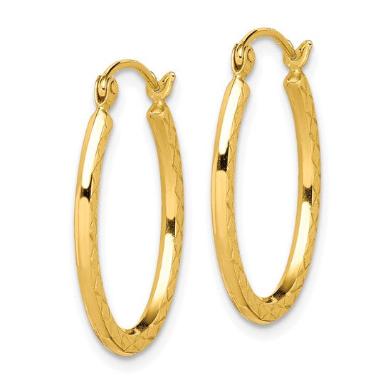 10KT Yellow Gold Textured Hollow Oval Hoop Earrings